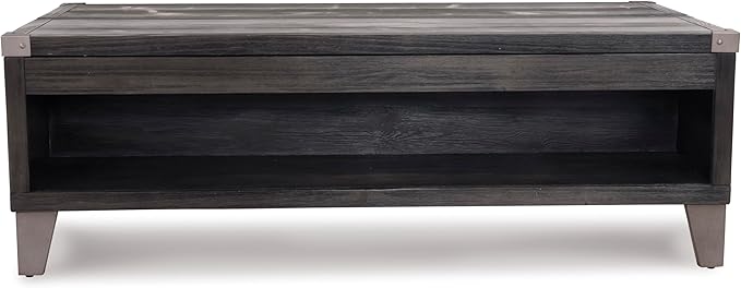 Signature Design by Ashley Todoe Industrial Spring-Lift Top Coffee Table, 2 Storage Drawers, Metal Legs, Wood, 54.38" W x 28.5" D x 18.25" H, Dark Gray & Weathered Pine Finish