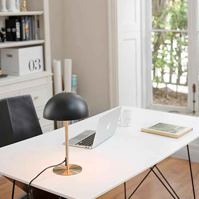 Globe Electric 52938 Luna 15" Desk Lamp, Matte Black, Matte Brass Accents, in-Line On/Off Rocker Switch