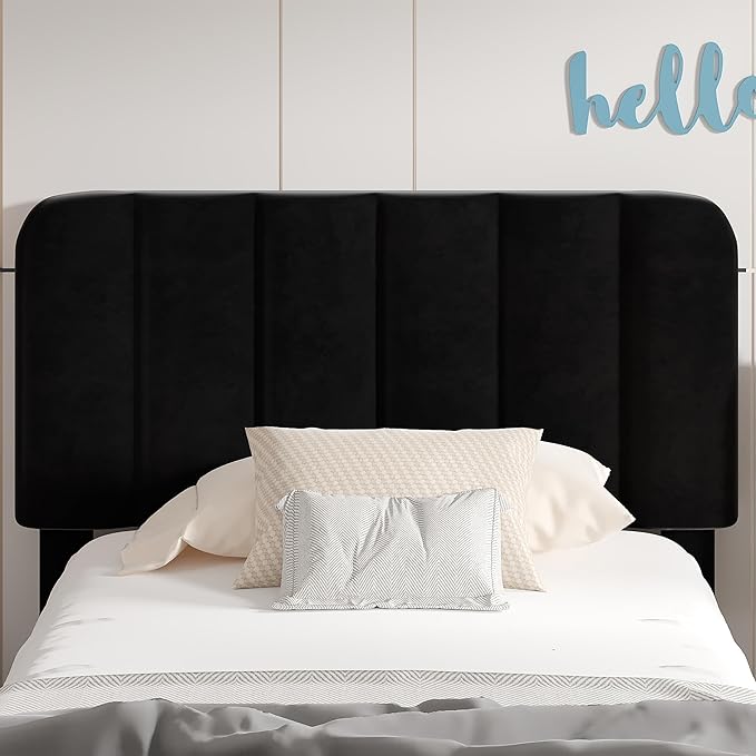 VECELO Twin Size Upholstered Bed Frame with 4 Drawers and Headboard, Velvet Platform Storage Bedframe, Wooden Slats Support, No Box Spring Needed,Black