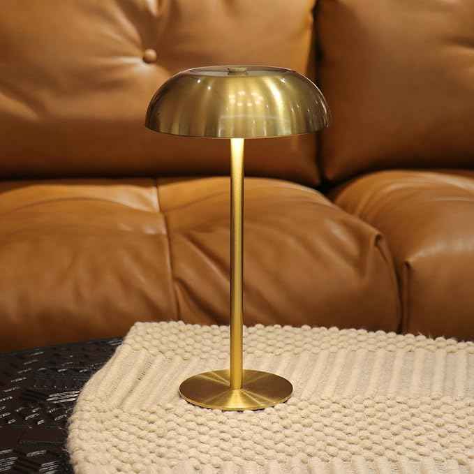Portable Mushroom Table Lamp with 5200mAh Battery, 11'' Cordless LED Night Light with Stepless Dimming, 3 Color Modes & Adjustable Height for Bedroom/Patio/Bar Decor/Coffee Shop Ambiance (Gold-tall)