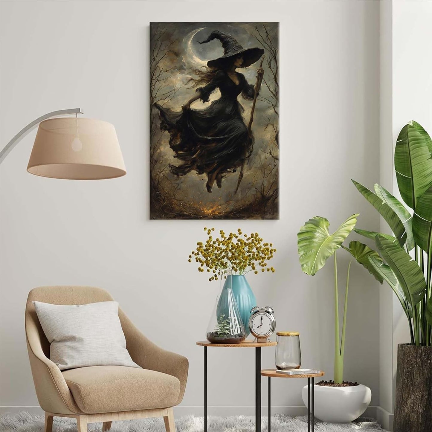 Witch in the Forest Halloween Print Wall Art Poster Witch Decor Vintage Print Dark College Wall Art Victorian Gothic Room Decor Canvas Wall Print8x12in Wood Framed