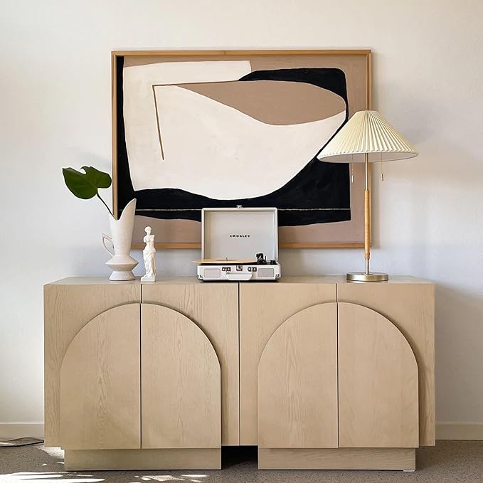 Nathan James Iris Mid-Century Modern Credenza, Light Brown TV Stand, Living Room Wood Storage Cabinet with Arched Cabinet Doors, White Oak, Set of 4