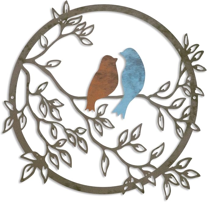Ferraycle Metal Wall Art Bird on Tree Branch Silhouette Bird Art Decor for Living Room Garden Bedroom Office Home Wall Housewarming Party Decor(Vivid Color)