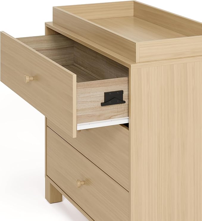 Storkcraft California 3-Drawer Chest with Removable Changing Topper (Driftwood) – GREENGUARD Gold Certified, Interlocking Drawer System, Pre-Installed Tracks, Easy Assembly
