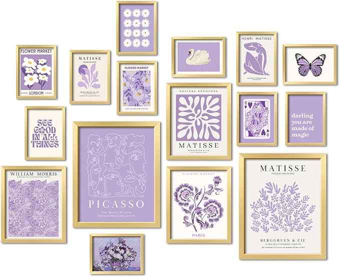 16 PCS Purple Wall Art Decor, Matisse Gallery Wall Prints for Bedroom, Light Purple Posters for Room Aesthetic, Collage Kit Pictures for Living Room, Teen Girls Lavender Dorm Home Artwork