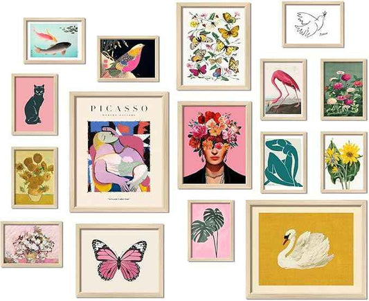 16 PCS Eclectic Wall Art Decor, Modern Maximalist Wall Prints for Bedroom, Posters for Room Aesthetic, Wall Collage Kit Pictures for Living Room, Colorful Dorm Gallery Home Decor