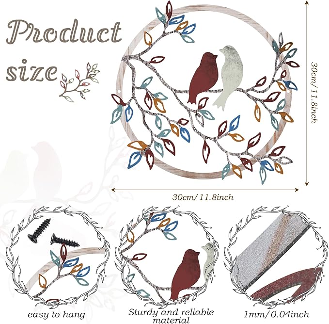 Ferraycle Metal Wall Art Bird on Tree Branch Silhouette Bird Art Decor for Living Room Garden Bedroom Office Home Wall Housewarming Party Decor(Vintage Color)