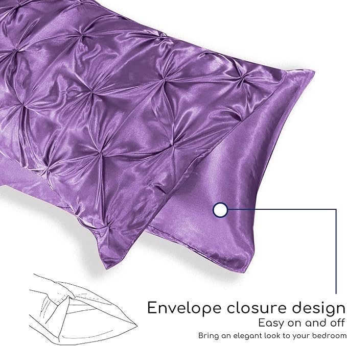 MR&HM Satin Comforter California King 7 Pieces Lavender - Luxurious Pinch Pleat Bedding Set with Comforter, Flat Sheet, Fitted Sheet, Pillowcases & Shams, Super Silky Soft Bed Set for All Season