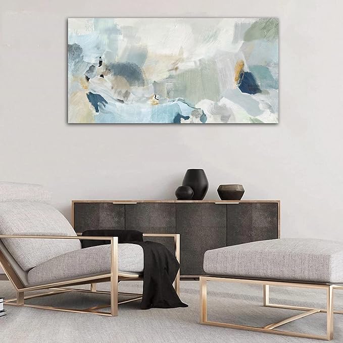 arteWOODS Abstract Canvas Wall Art Teal Abstract Pictures Canvas Painting Modern Bluish Green Canvas Prints Turquoise Artwork Wall Decor for Living Room Bedroom Home Office Wall Decoration 29" x 58"