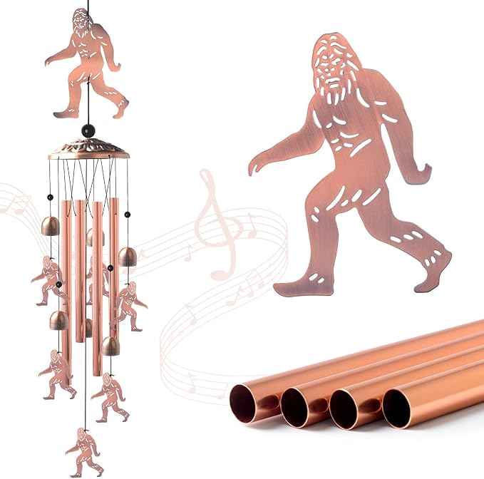 Brass Bigfoot Wind Chime,Handmade Unique Wind Chimes for Outside Clearance, Garden Gift for Yard Decorations Outdoor, Perfect for Mom, Kids Meditation Lovers - Nursery, Patio Garden Decor