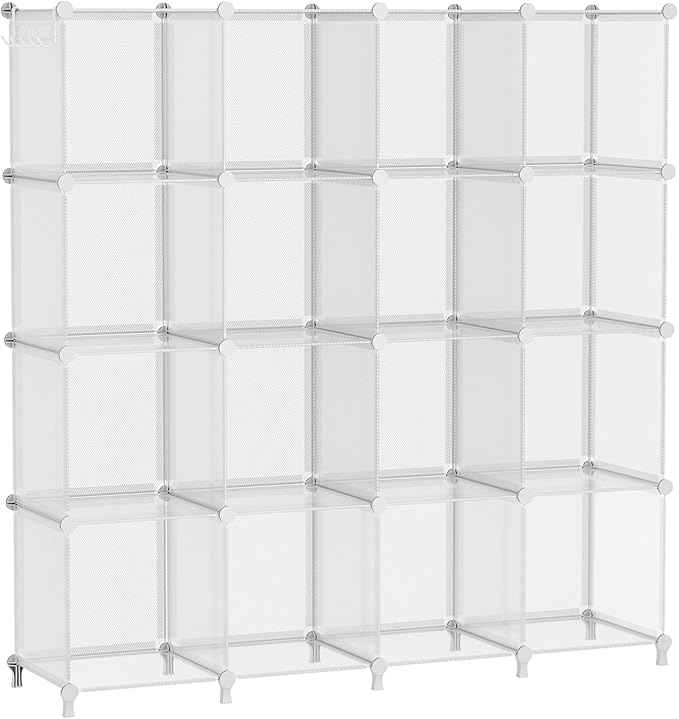 AWTATOS Cube Storage Organizer, 16 Cube Closet Organizers and Storage Shelves, DIY Stackable Bookshelf for Bedroom, Home, Translucent Twill
