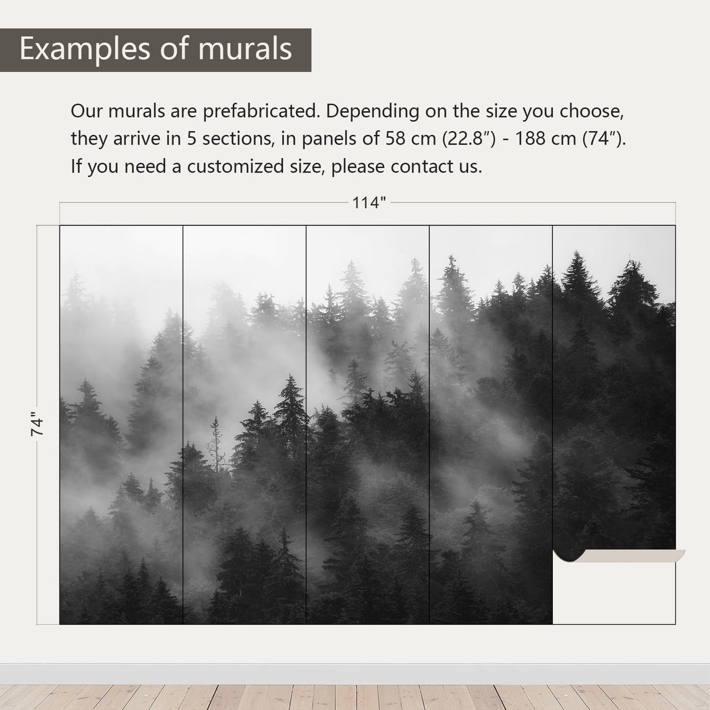AFZEVEB-Dark Misty Forest Wallpaper Wall murals for Bedroom 114"x74" (Not Peel and Stick)