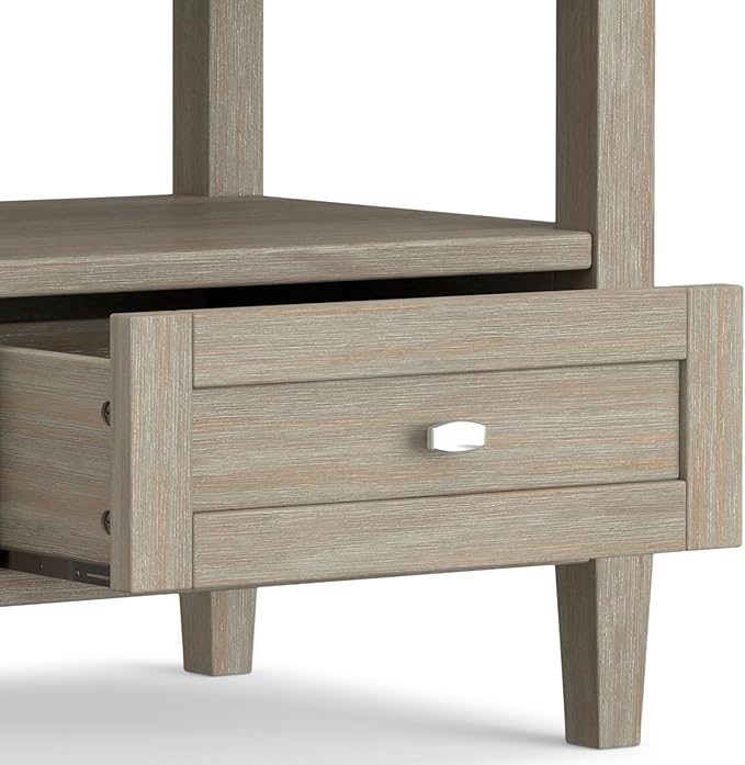 SIMPLIHOME Warm Shaker End Table - 20 inch Wide Solid Wood Side Table in Distressed Grey, Transitional Accent Table for Living Room or Bedroom with Drawer, Open Shelf and Square Tapered Legs