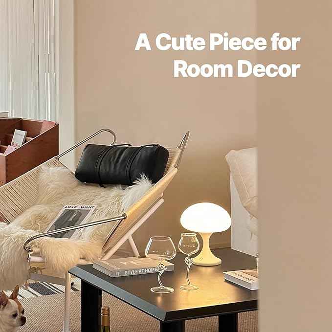 Mushroom Lamp, 5W LED Cordless Rechargeable Table Lamp with Glass Shade, Small Retro Dimmable Touch Light with 3 Color Temps, Aesthetic Mid Century Bedside Light for Bedroom Ambient, White