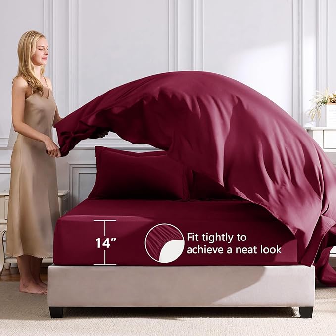 CozyLux King Size Comforter Set Burgundy - 7 Pieces Bed in a Bag King, Luxury Soft Bed Set for All Seasons, Bedding Set with Down Alternative Comforter, Sheets, Pillowcases & Shams