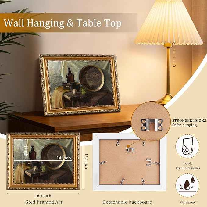 uniro Vintage Gold Framed Wall Art for Home Decor, Farmhouse Wall Decor Still Life Canvas Artwork, Antique Kitchen Wall Art Picture, Rustic Kitchen Art Prints Aesthetic Picture for Dining Desktop Decor- 11x14Inch