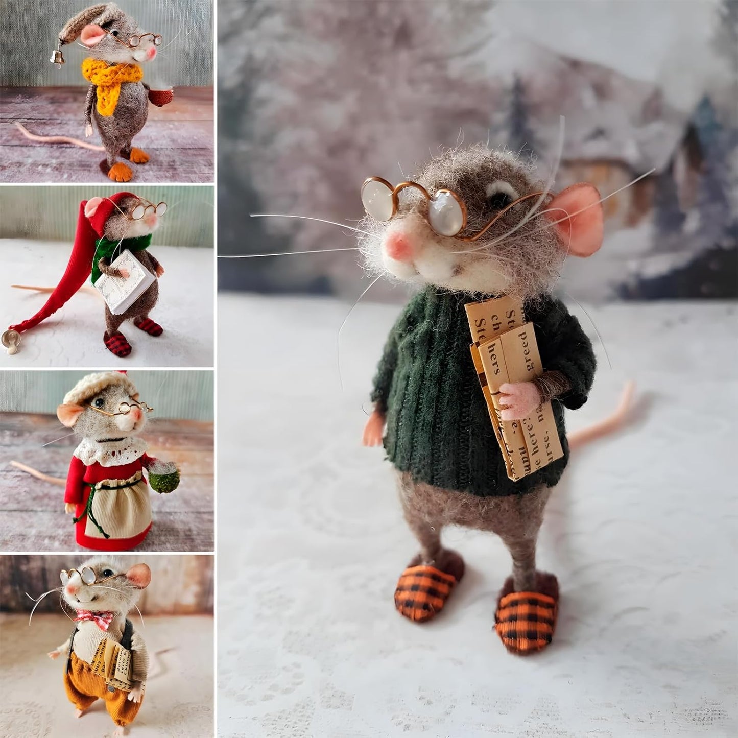 Felted Mouse, Cute Miniature Dollhouse Felt Mouse Ornament, Felt Wool Mice Figurine for Holiday Decor, Needle Felted Mouse Doll Decorations Festival Statue (Halloween)