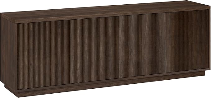 Henn&Hart Fluted TV Stand for TVs up to 75" with 2 Concealed Ribbed Storage Cabinets and Adjustable Shelves for Living Room, Family Room, or Office, Warm Brown
