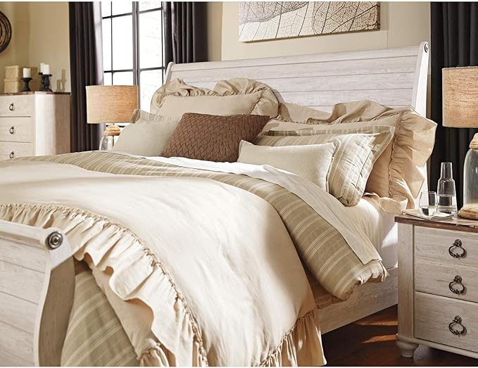 Signature Design by Ashley Willowton Cottage Farmhouse Sleigh Headboard ONLY, King, Whitewash