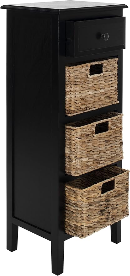 SAFAVIEH Home Collection – Michaela Distressed Black Storage Unit with Woven Basket Drawers, British Colonial Farmhouse Accent Storage, Fully Assembled (AMH5744A)