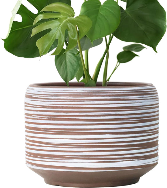 10 Inch Ceramic Plant Pot with Drainage – Large Flower Pot for Indoor Outdoor Plants, Modern Decorative Planter for Patio, Balcony, Garden, or Home Decor