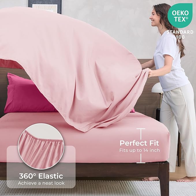 HEVUMYI Hot Pink & Baby Pink King Comforter Set - 7-Piece All Season Bed in a Bag King, Ultra Soft Bedding Set with Comforter, Flat Sheet, Fitted Sheet, Pillowcases, Pillow Shams