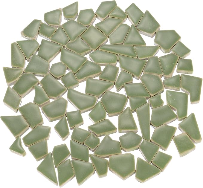 uxcell 500g/1.1LB Irregular Ceramics Mosaic Tiles, 1.3-2 cm Bulk Stained Ceramic Mosaic Pieces Stones Mosaic Kits for DIY Art Craft Projects Home Decor, Seaweed