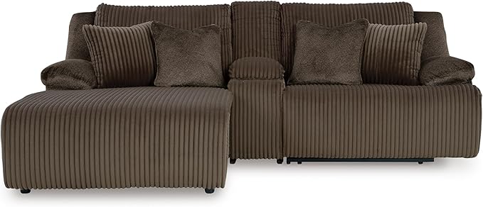 Signature Design by Ashley Top Tier Contemporary L-Shaped Left-Arm Facing 3-Piece Reclining Sectional Sofa with Chaise, Console Storage and 4 Accent Pillows, Dark Brown