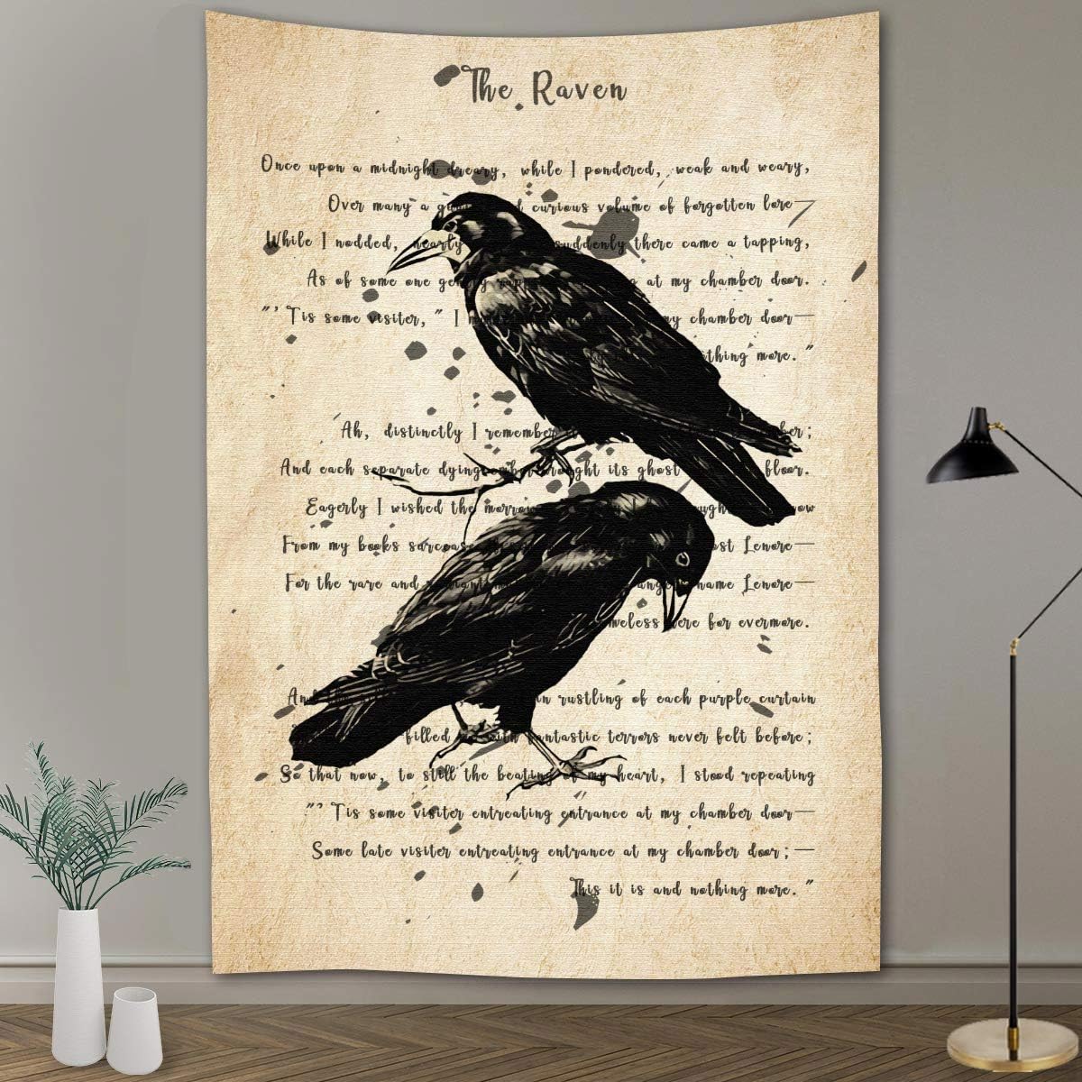 FEASRT The Raven Tapestry Nevermore Wall Decor Vintage Poe Gothic Rustic Home Room Raven Wall Hanging 40x60inch for Living Room Bedroom Dormitory Office GTQQAY1185
