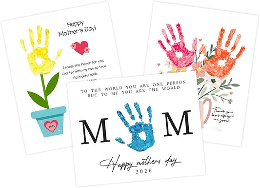 Pack 3 Handprint Floral Flower Bouquet Handprint Craft DIY for Mothers Day Card, Unique Gifts for Mom from Daughter or Son for Mother's Day,Best Presents for Moms, Best mom Ever Gifts, Mothers Day Decor for Mother's Day
