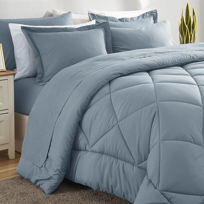 CozyLux Twin Comforter Set with Sheets Dusty Blue - 5 Pieces Bed in a Bag Twin, All Season Bed Set for Girls and Boys, Bedding Set with Down Alternative Comforter, Sheets, Pillowcase & Sham