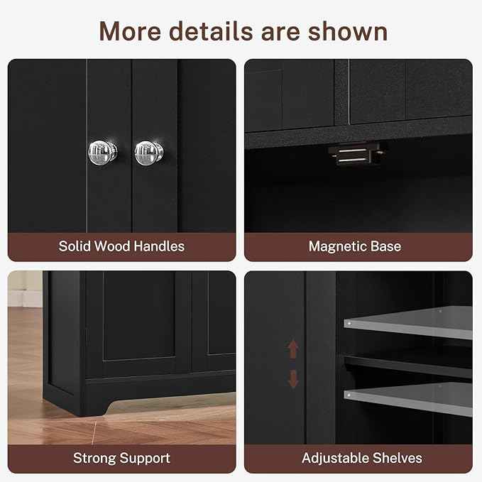 Iwell 57.8" H Tall Storage Cabinet with 2 Drawers & 2 Adjustable Shelves, Kitchen Cabinet with 4 Doors, Tall Cabinet for Living Room, Dining Room, Entryway, Black