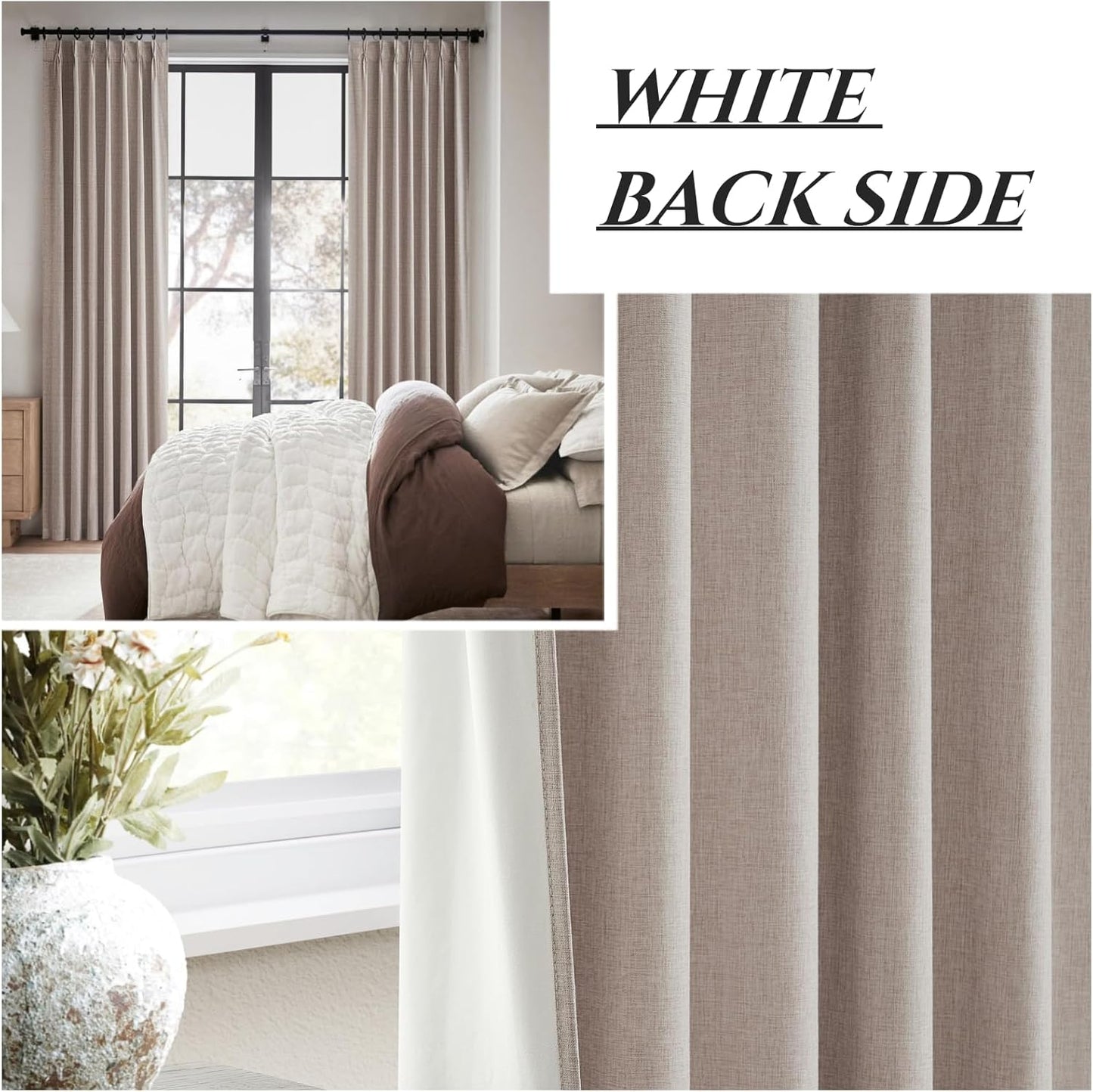 Textured Thick Burlap Cafe Small Window Curtains 45 Inch Length, Boho Farmhouse Pinch Pleated Curtains Blackout Heat Blocking Flax Linen Drapes 2 Panels Set Back Tab for Closet Without Door