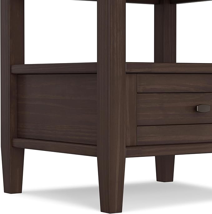 SIMPLIHOME Warm Shaker End Table - 20 inch Wide Solid Wood Side Table in Warm Walnut Brown, Transitional Accent Table for Living Room or Bedroom with Drawer, Open Shelf and Square Tapered Legs