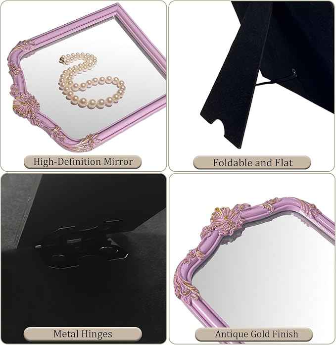Pink Flower Bow Mirror - 13x10 Inch Perfect Elegant Decorative Accent, Wall-Mounted Tabletop Makeup Mirror for Nursery Baby Room Bedroom Decor