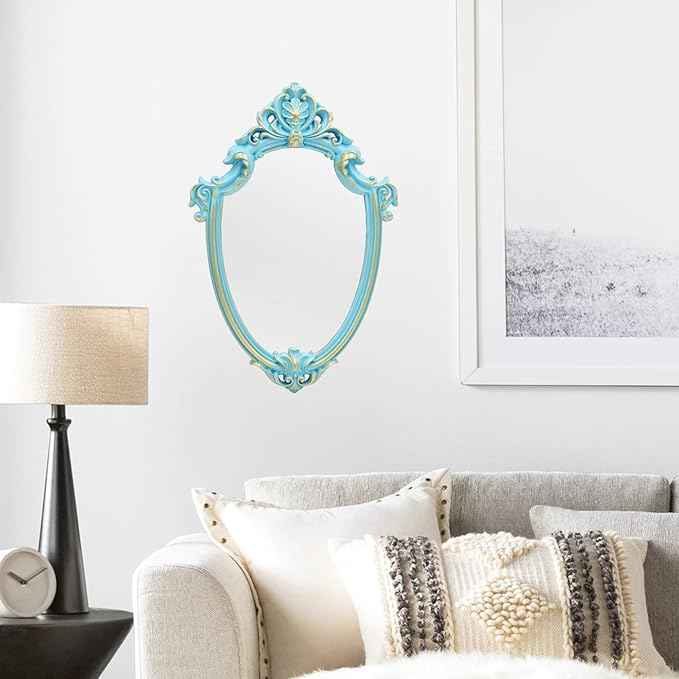 Eaoundm 16.5 x 11 inch Vintage Shield Shape Decorative Wall Mirror (Blue)