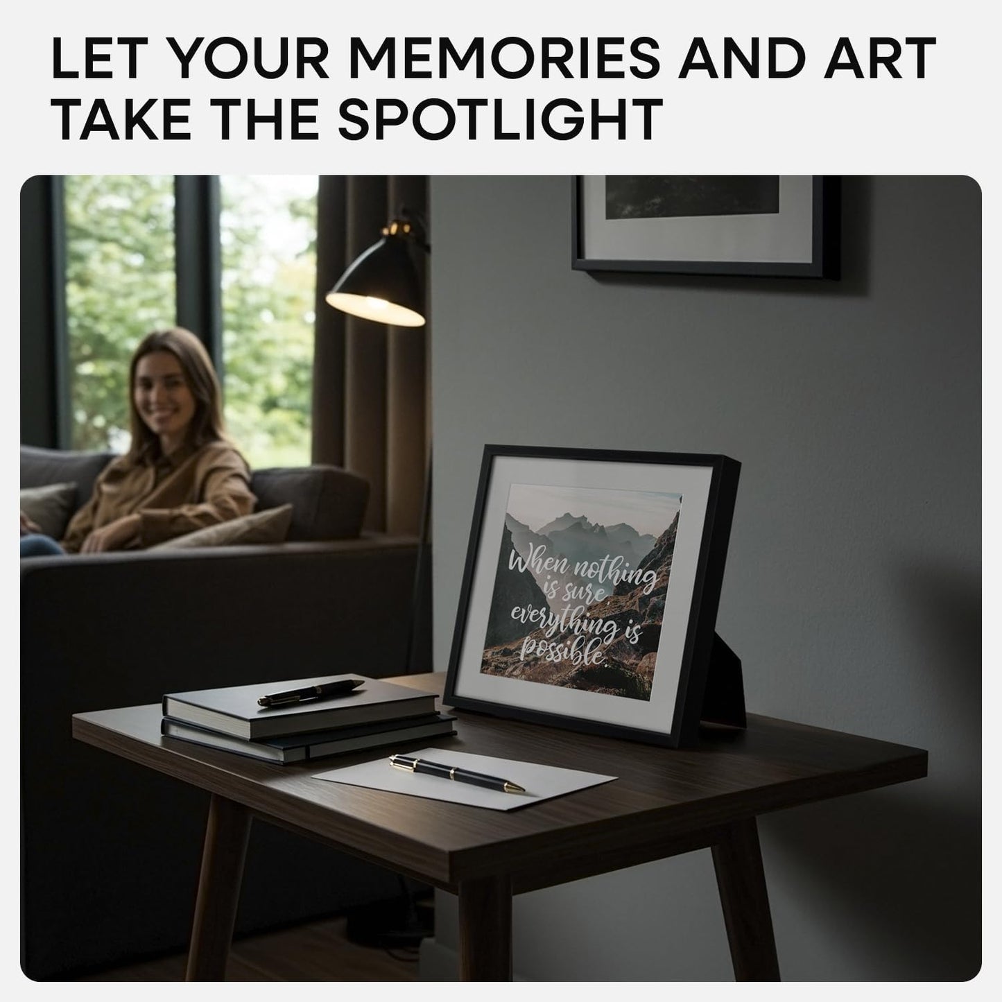 Homeforia 10x10 Black Picture Frame, High End Metal 10 by 10 Square Frames with Mat 8 x 8 Opening, 10by10 Poster Frames Matted to 8x8 Photo, Wall or Tabletop Frames, Tempered Glass, Wall Kit, Set of 1