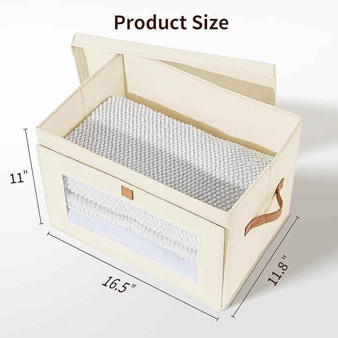 DIMJ Storage Bins with Lids - 8 Pack Large Fabric Closet Organizer with Window & Handles, Collapsible Decorative Storage Boxes for Shelves Under Bed, Books Clothes Blankets Sweaters Organization