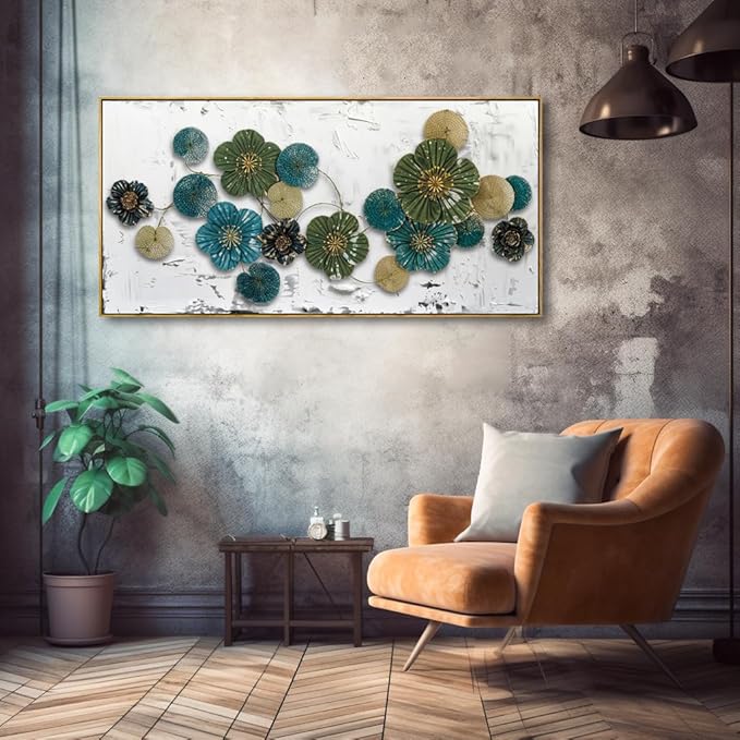 Wall Art Floral Wall Decor Modern Botanical Artwork Green and Blue Canvas Painting for Bedroom Living Room Dining Room Home Office Decor 30"x60" with Framed