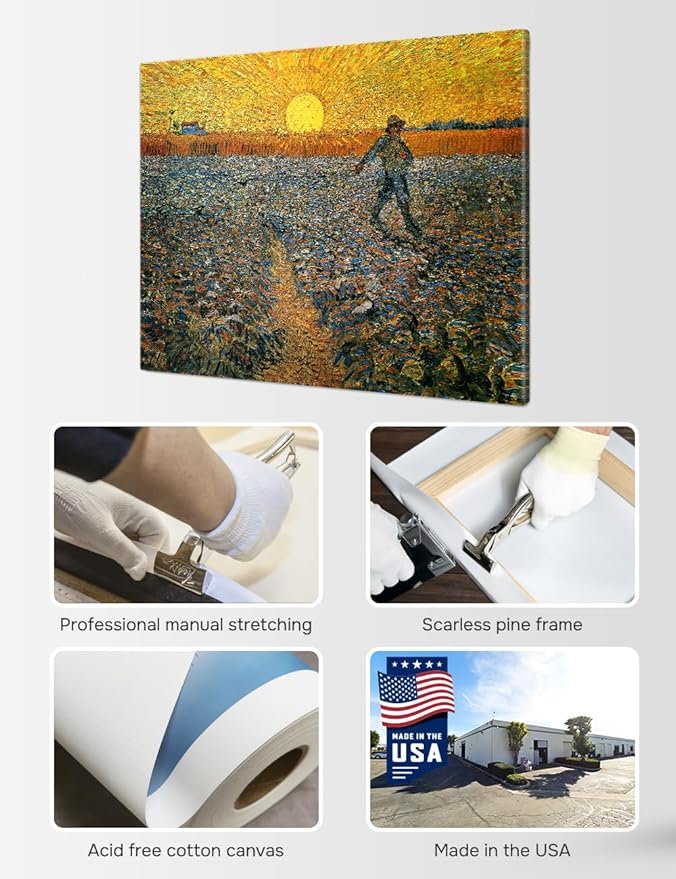 DECORARTS - Vincent Van Gogh The Sower Wall Art, Large Giclee Canvas Print Gallery Wrapped Van Gogh Art For Living Room Decor 40x30, Made In USA