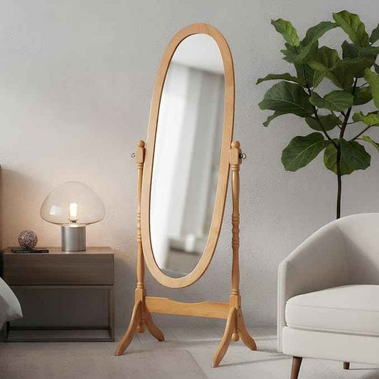 Full Length Mirror with Stand, Vintage Style Wood Floor Cheval Mirror, Traditional Adjustable Free Standing Mirrors Full Length (Oak)