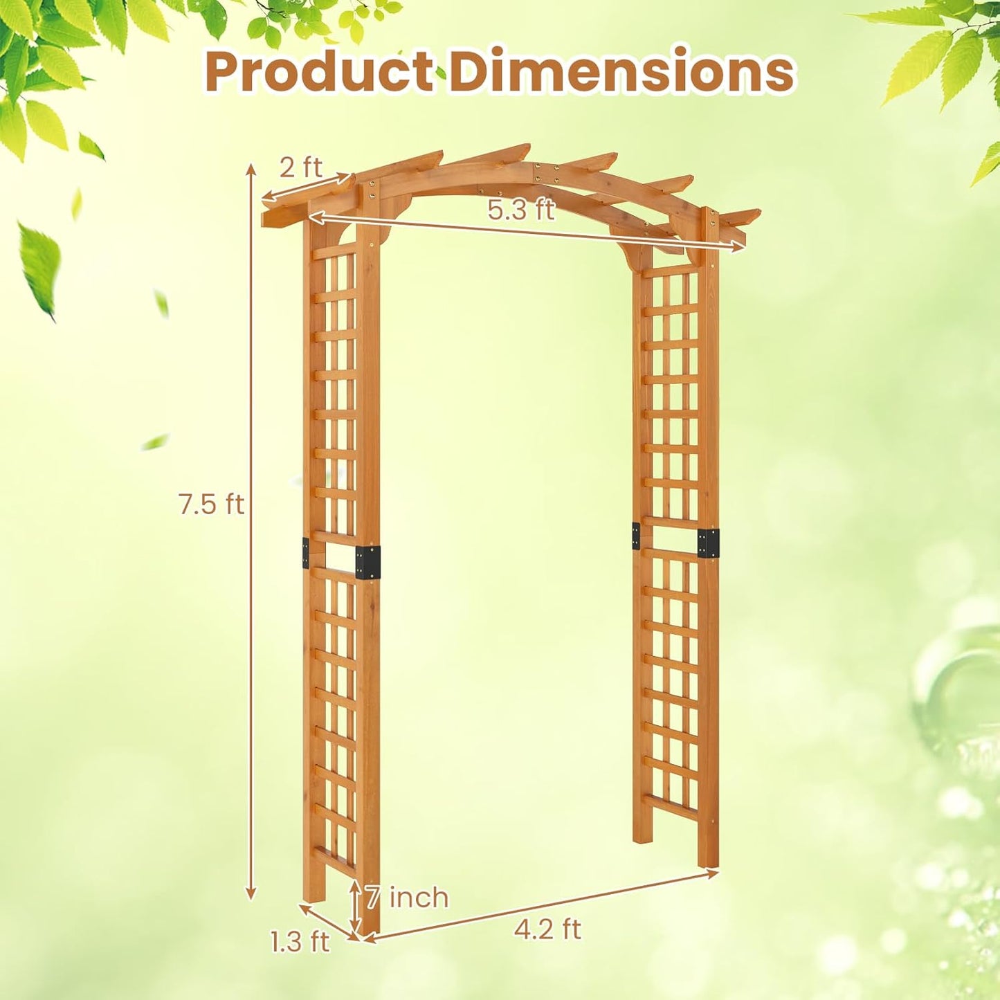 Giantex 7.5FT Wood Garden Arbor Trellis, Wooden Wedding Arch for Ceremony Party, Outdoor Archway Pergola for Climbing Plants, Pathway, Yard, Garden Decor, Easy Assembly (Honey Brown, 63''W x 90''H)