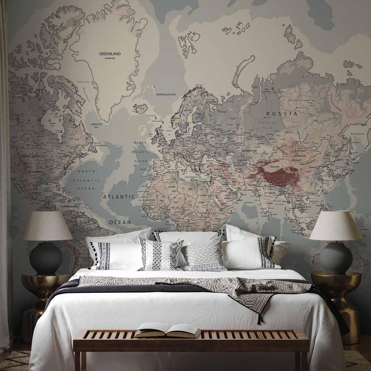 artgeist Wall Mural World Map 135x101 in - XXL Peel and Stick Self-Adhesive Wallpaper Removable Large Sticker Foil Wall Decor Print Picture Image Design Map of The World k-A-0061-a-c