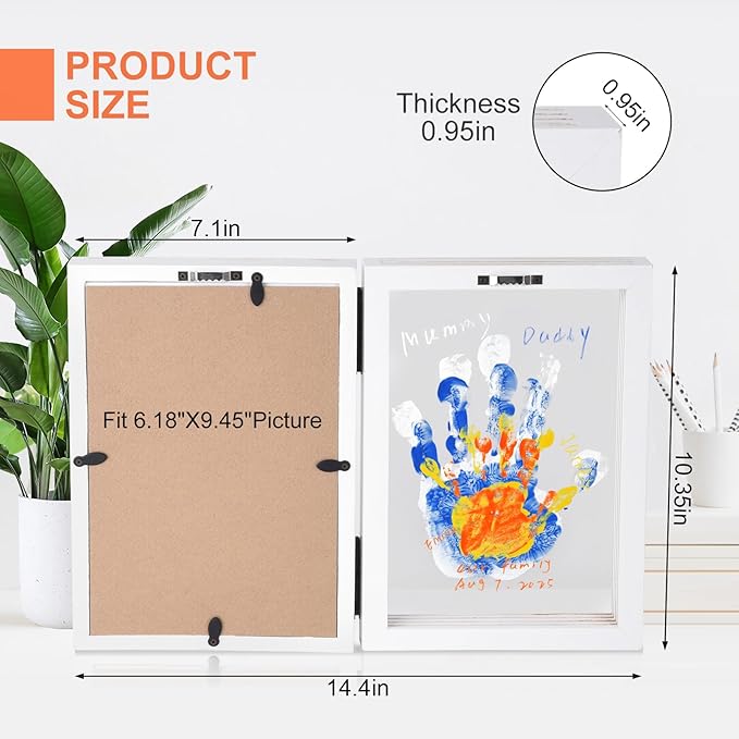 Family Handprint Photo Frame with 12 Paints & 12 Pens, 5 Transparent Sheets, Gift for Mom Dad Grandparents from Kids (White)