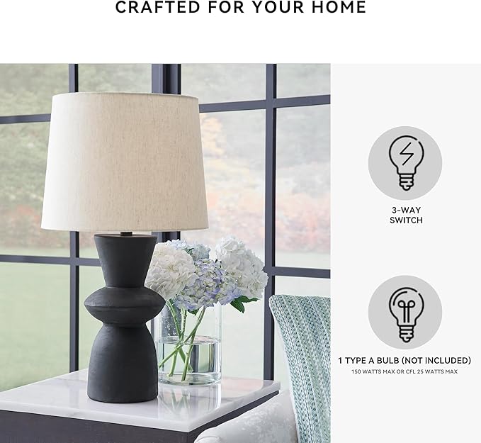 Signature Design by Ashley Scarbot Modern Distressed Paper Composite Table Lamp with 3-Way Switch, Set of 2, Black