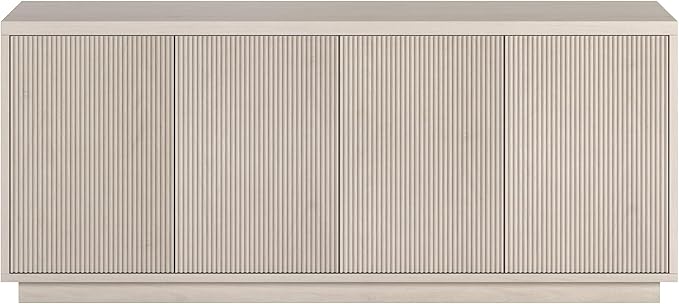 Henn&Hart Fluted TV Stand for TVs up to 65" with 2 Concealed Ribbed Storage Cabinets and Adjustable Shelves for Living Room, Family Room, or Office, Beech White