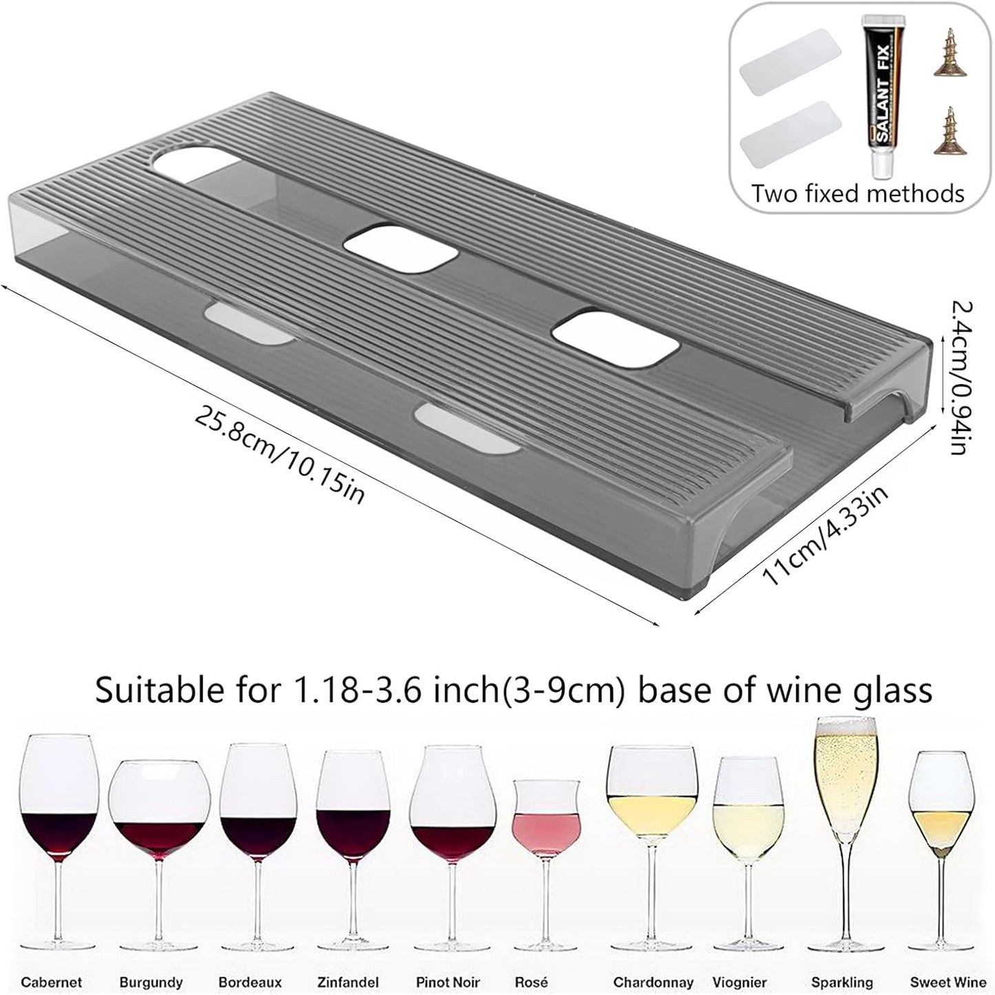 2 Pcs Wine Glass Holder,Stemware Rack Punch-free Hanging Under Cabinet for Bar,Kitchen and Restaurant (Grey)
