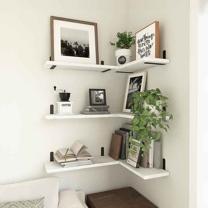 WOPITUES White Floating Shelves Set of 6,Wood for Bedroom,Modern Wall Decor,Bathroom Storage,Book Living Room[Upgraded]-White (HM011A)