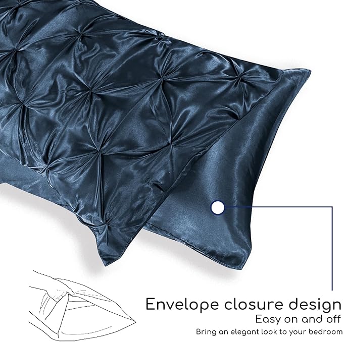 MR&HM Satin Comforter Queen 7 Pieces - Luxurious Pinch Pleat Bedding Set with Comforter, Flat Sheet, Fitted Sheet, Pillowcases & Shams, Super Silky Soft Bed Set for All Season (Queen, Mood Indigo)