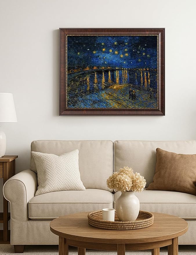 DECORARTS - Vincent Van Gogh Starry Night Over The Rhone Framed Wall Art, Giclee Print with Antique Brown Frame for Living Room or Dining Room Decor, Picture Size 20x16 Total 23x19 Made in USA